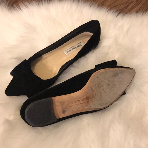Saks Fifth Avenue Black Velvet Bow Flats - Picture 4 of 4